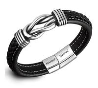 Svyqwmz Pulseras personalizadas con nombres grabados Pulseras de cuero para hombre A mi hijo/nieto Regalos de cumpleaños conmemorativos