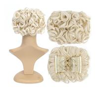 SWACC Extensión de moño corto y rizado, fácil de estirar, con clip, coleta, bandeja para coleta, coleta, coleta, coleta, extensiones de cabello (rubio platino, 60#)