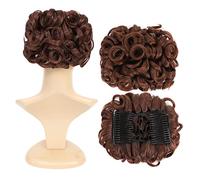 SWACC Extensión de moño corto y rizado, fácil de estirar, con clip, coleta, bandeja para coleta, coleta, coleta, coleta, postizos para cola de caballo (caoba oscuro, n.º 33)