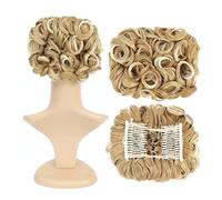 SWACC Extensión de moño corto y rizado, fácil de estirar, con clip, coleta, bandeja para coleta, coleta, coleta, coleta, extensiones de pelo (rubio mezclado-27T613#)