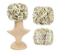 SWACC Extensión de moño corto y rizado, fácil de estirar, con clip, coleta, bandeja para coleta, coleta, coleta, coleta, extensiones de cabello (beige/rubio mezclado-24T613#)