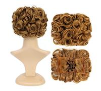 SWACC Extensión de moño corto y rizado, fácil de estirar, con clip, coleta, bandeja para coleta, coleta, coleta, coleta, extensiones de cabello (rubio fresa, 27#)
