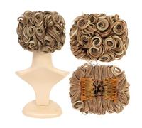SWACC Extensión de moño corto y rizado, fácil de estirar, con clip, para coleta, coletero, bandeja para coletas, coleteros, extensiones de coleta (marrón claro/beige mezclado, 12T24#)