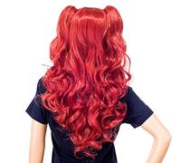 SWACC Peluca larga y rizada con clip de doble garra para cola de caballo, sintética, color pastel, colorida, para cosplay, uso diario, fiesta, para mujer, con gorra de peluca (rojo)