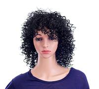 SWACC Pelucas rizadas cortas de 12 pulgadas para mujer, pelo sintético resistente al calor, con gorra de peluca (1B-negro apagado)