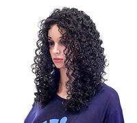 SWACC Pelucas rizadas grandes de 20 pulgadas de largo para mujer, fibras sintéticas resistentes al calor, con gorra de peluca (negro)