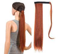 SWACC Women Long Straight/Curly Wavy Wrap Around Ponytail Extension Synthetic Hair Piece Clip in Hair extensions (Straight 1B#-Off Black)