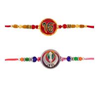 SWACRAFT Juego de 2 Rakhi para hermano con tarjeta de felicitación y Roli Chawal | Raksha Bandhan Ek Onkar Rakhi para hermano pequeño hermana Bhabhi | Punjabi Rakhi para hermano pequeño hermana
