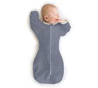SwaddleDesigns Transitional Swaddle Sack, Arms Up Half-Length Sleeves & Mitten Cuffs, Swaddle for Newborn Transition to Baby Sleep Sack Wearable Blanket, Small, 0-3 Month, 6-14 lb, Heathered Denim