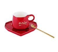 Swadeshi Desire Be Mine - Taza de café de cerámica impresa con platillo y cuchara en forma de corazón, regalo para cumpleaños de niños y niños (rojo)