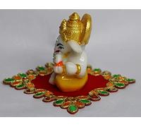 Swadeshi Desire Escultura de ídolo de resina, estatua de Murti, Ganesha Ganpati Ganeshji/Bhakti God NUG Puja/regalo/decoración del hogar/coche - 'Pequeño y lindo' (con hermosa tela Aasan)