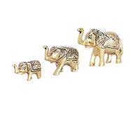 Swadeshi Desire Estatua de metal con diseño de elefante, tamaño pequeño, pulido dorado, juego de 3 piezas para decoración de exhibición, mejora tu hogar, mesa de oficina y artículo de regalo, figuras