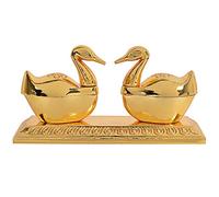 Swadeshi Desire Juego de soporte decorativo para Kumkum de cisne Shyam Baba Ka Sindur Dani, chapado en oro, 6 cm, diseño tradicional con base de latón
