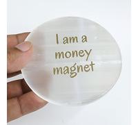 Swadeshi Desire Posavasos con placa de carga de selenita con símbolo de imán "I am Money Charged by Reiki Grand Master & Vastu Expert, tamaño 7,6 cm (3 pulgadas)