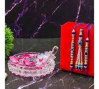 Swadeshi Desire Tortise de cristal Feng Shui con placa para la buena suerte con el mal de ojo, Lumba/pareja Rakhi Set Brother Bhabhi | Tortuga para decoración del hogar Vastu (1 Lumba, 2 hermanos)