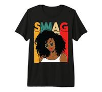Swag Black Queen Melanin Mujeres Retro Vintage Afro Girls Camiseta Premium