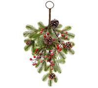 Swag de Navidad 22 Pulgadas de lágrimas Bayas Rojas Artificiales Pinecone Greedery de Navidad con Bucle Colgando para la Ventana de la Pared de la Puerta Chimenea |.Decoraciones Colgantes
