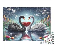 Swan Adult Jigsaw Puzzles Black and White Swans with Heart for The Whole Family Women, Gifts for Men 70x50cm 1000pcs