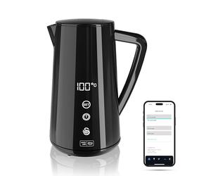 Swan Alexa Hervidor Agua Eléctrico Inteligente WIFI Smart Kettle 1,5L, Inalámbrico, Pantalla LED Táctil, Función Mantener Caliente, Pared Aislada Acero Inoxidable, 1800W, Negro, SK14650BLKN