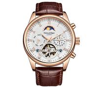 SWAN AND EDGAR Complejidad: reloj automático para hombre, esfera lunar y esfera de esqueleto de corazón abierto, caja de acero inoxidable, cristal de zafiro, correa de piel auténtica, resistente al