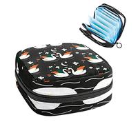 Swan Black Pattern Period Pouch portátil, tampón bolsa de almacenamiento para servilletas sanitarias, Varios colores, 4.7x6.6x6.6 in/12x17x17 cm