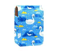 Swan Blue Lip Gloss Holder - Estuche portátil para lápiz labial, mini caja de almacenamiento de lápiz labial, estuche organizador de viaje con espejo para mujer, Varios colores, 9.5x2x7 cm/3.7x0.8x2.7 in