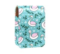 Swan Blue Print Lip Gloss Holder Estuche portátil Mini Lipstick Storage Box Travel Lipstick Organizador Case con espejo para mujer, Varios colores, 9.5x2x7 cm/3.7x0.8x2.7 in