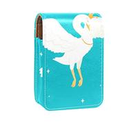 Swan Blue Print Lip Gloss Holder Estuche portátil Mini Lipstick Storage Box Travel Lipstick Organizador Case con espejo para mujer, Varios colores, 9.5x2x7 cm/3.7x0.8x2.7 in
