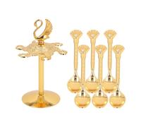 Swan Coffee Spoons Set Mirror pulido Construcción fuerte Soporte de base de cisne con 6 cucharas para frutas Ensaladas Postres de café Aleación de zinc (Oro)