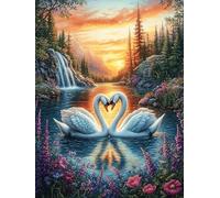 Swan Couple en la Cascada Lake Puzzles 500 Piezas Aliviar Estrés Familiar Premium Mitos fantásticoss Rompecabezas para Adultos Desafío Intelectual 3D DIY Creativo Decorativo 500 PCS