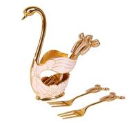 Swan Dessert Fork Set with 1 Holder and 6 Forks,Stainless Steel Swan Shaped Food Forks Dinnerware Organizer,Creative Cute Spoon Fork Tableware,for Fruit,Dessert,Snack,Ice Cream