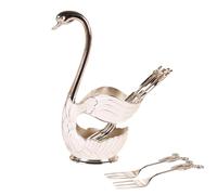 Swan Dessert Fork Set with 1 Holder and 6 Forks,Stainless Steel Swan Shaped Food Forks Dinnerware Organizer,Creative Cute Spoon Fork Tableware,for Fruit,Dessert,Snack,Ice Cream