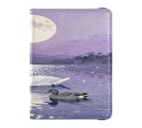 Swan & Duck on Moonlit Lake - Cartera de cuero para pasaporte y tarjeta de vacunación, cartera de viaje con ranura para tarjeta de vacunación, soporte para pasaporte con ranura para tarjeta de