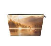 Swan in The Lake - Bolsa de cosméticos para mujer, de piel, portátil, de gran capacidad, con cremallera, bolsa de almacenamiento, Gold, Talla única