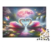 Swan Jigsaw for Adults Teens Swans with Pink Wings at Night Educational Game for Wall Decoration and Gifts 52x38cm 1000pcs