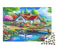 Swan Lake Puzzle 1000 Piezas Papel Reciclable Cottage View Puzzle para Adultoos Divertido Y Desafiante Juego Familiar Regalo para Hombres‘s Birthday 52x38cm/1000pcs