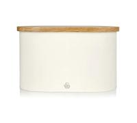 Swan Nordic Panera de Mesa para Guardar Pan, Tapa Tabla de Cortar de Bambú, Contenedor de Acero al Carbono para Almacenamiento de Pan y Bollería, Bread Bin, Diseño Moderno, Blanca
