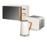 Swan Nordic Set Desayuno Hervidor de agua 1,7L 2200W, Tostadora Pan ranura ancha 2 rebanadas, Microondas 20L digital, diseño moderno, efecto madera, blanco
