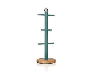 Swan Nordic Soporte Almacenamiento para 6 Tazas Café, Porta Tazas de Árbol, Acero al Carbono y Base de Bambú, Estable, Duradero, Diseño Moderno, Verde
