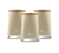 Swan Nordic SWKA18524OAT - Juego de 3 botes de almacenamiento de cocina para té, café y azúcar con bases antideslizantes, cuerpo de hierro duradero con acabado mate suave al tacto y adornos cromados