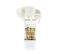 Swan Nordic Utensilios Cocina de Nylon 6 Piezas, Cesto + Juego de Utensilios Antiadherentes con Mango Efecto Madera, Libre de BPA, Espátula, Cucharón, etc Resistentes al Calor, Blanco