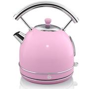 Swan Retro Hervidor de Agua 1,8L, Tetera Eléctrica, Resistencia Oculta Acero Inoxidable, Inalámbrico, sin Cable, Diseño Vintage, Apagado Automático Controlador Strix, Rosa, 3000W