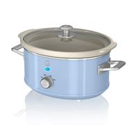 Swan Retro SF17021BLN Olla Cocción Lenta 3,5L Recipiente Extraíble, Antiadherente Cerámica libre PFOA y PTFE, 3 Niveles Temperatura, Tapa Vidrio, Slow Cooker, Diseño Vintage, Azul, 200W