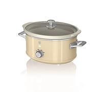 Swan Retro SF17021CN Olla Cocción Lenta 3,5L Recipiente Extraíble, Antiadherente Cerámica libre PFOA y PTFE, 3 Niveles Temperatura, Tapa Vidrio, Slow Cooker, Diseño Vintage, Crema, 200W