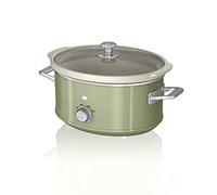Swan Retro SF17021GN Olla Cocción Lenta 3,5L Recipiente Extraíble, Antiadherente Cerámica libre PFOA y PTFE, 3 Niveles Temperatura, Tapa Vidrio, Slow Cooker, Diseño Vintage, Verde, 200W