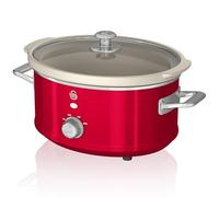 Swan Retro SF17021RNEU Olla Cocción Lenta 3,5L Recipiente Extraíble, Antiadherente Cerámica libre PFOA y PTFE, 3 Niveles Temperatura, Tapa Vidrio, Slow Cooker, Diseño Vintage, Rojo, 200W