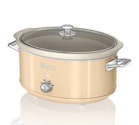 Swan Retro SF17031CNEU Olla Cocción Lenta 6,5L Recipiente Extraíble, Antiadherente Cerámica libre PFOA y PTFE, 3 Niveles Temperatura, Tapa Vidrio, Slow Cooker, Diseño Vintage, Crema, 320W