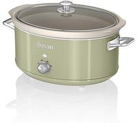 Swan Retro SF17031GN Olla Cocción Lenta 6,5L Recipiente Extraíble, Antiadherente Cerámica libre PFOA y PTFE, 3 Niveles Temperatura, Tapa Vidrio, Slow Cooker, Diseño Vintage, Verde, 320W