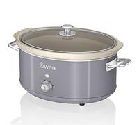 Swan Retro SF17031GRNEU Olla Cocción Lenta 6,5L Recipiente Extraíble, Antiadherente Cerámica libre PFOA y PTFE, 3 Niveles Temperatura, Tapa Vidrio, Slow Cooker, Diseño Vintage, Gris, 320W