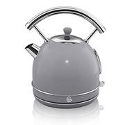 Swan Retro SK14630GRN Hervidor de Agua 1,8L, Tetera Eléctrica, Resistencia Oculta Acero Inoxidable, Inalámbrico, sin Cable, Diseño Vintage, Apagado Automático, Gris, 3000W, 3000 W